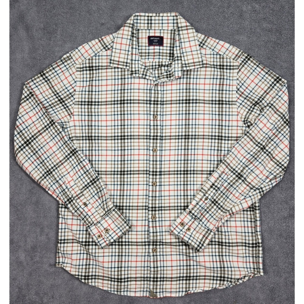 UNTUCKit Merzling Shirt Mens Large White Plaid Slim Fit‎ Excellent Flannel 41637